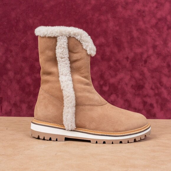 Aquatalia Women Helana Weatherproof Brown Suede Faux Fur Narrow Slim Boots sz 8 - Picture 4 of 8